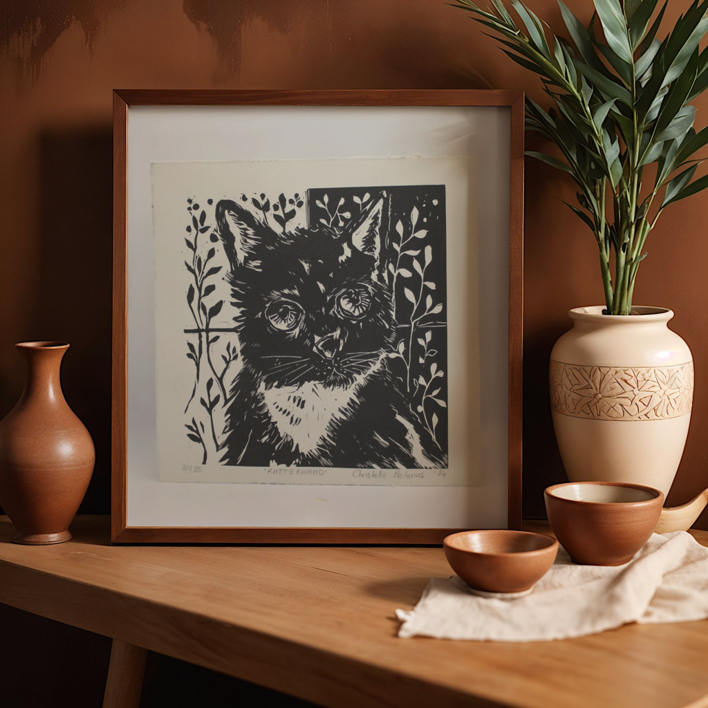 Kattekwaad - Lino print