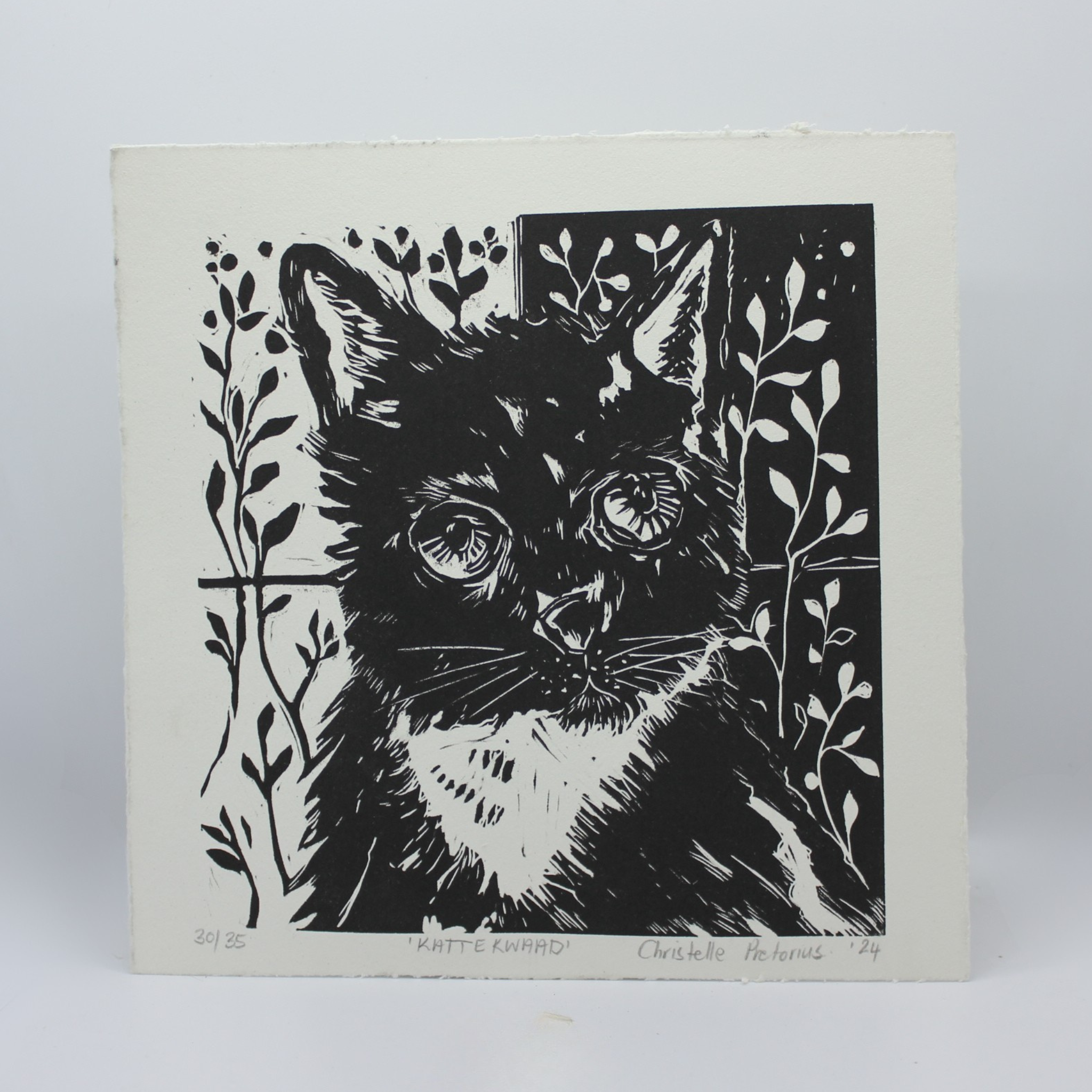 Kattekwaad - Lino print